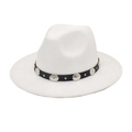 Classic white wool fedora hat with a black leather belt and silver metal studs - M (56-58cm) / White