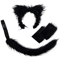 Schwarzes Wolf-Kostüm-Set mit Kunstfell-Ohren, Schwanz und Pfoten für Halloween - Schwarze Katze Stil