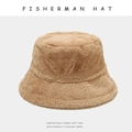 Thick khaki plush fisherman hat with soft faux fur texture for winter warmth - M (56-58cm) / Khaki