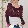 Long-sleeved hollow out knitted shawl wrap in wine red for autumn and winter - Hollow Long Shawl / Burgundy
