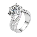 Luxury six-prong silver ring with a large brilliant-cut zircon and pavé diamond band - Adjustable Open / 5 Carat Wide Band Pavé Luxury Style(XSD-16)