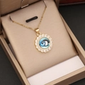 18K Goldkette mit blauem Auge-Anhänger und Zirkonia in einer edlen Schmuckschatulle - Klassisches Hellblaues Auge (3#)