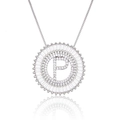 Silver letter P pendant necklace with round zircon inlay and minimalist sunburst design - Silver/Letter P