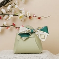 Sage green faux leather wedding favor bag with elegant floral silk scarf handle - Grass Green (Green Ribbon)