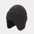 Close-up of thick ribbed knit texture on dark brown trapper beanie with ear protection - M(56-58cm) / Dark Gray