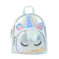 Holographic light blue unicorn backpack for girls with sequins and plush details - Blue