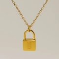 Gold padlock necklace pendant featuring Gothic letter D on a classic O-link chain - Letter D Style