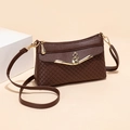 Dark brown quilted PU leather crossbody bag with golden swan and pearl ornament - Brown