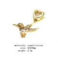 Golden copper hummingbird pendant with zircon stones and dimensions 22x29mm - Heart Clasp Hummingbird Pendant (Style 6)