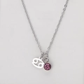 Cancer zodiac silver stainless steel necklace with round purple crystal pendant - Silver-Cancer