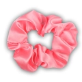 Glossy bright pink satin scrunchie with soft fabric folds for women hair styling - Hot Pink