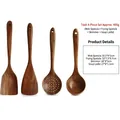 4-piece acacia wood kitchen utensil set including spatula and ladle on white background - Confusa Acacia 4-Piece Set / Approx 400g