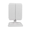 Foldable white LED vanity mirror with diamond lattice texture and adjustable base - Round Corner Leather Texture No Light