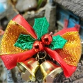 Christmas bow decoration with green leaves and gold bells for pet and doll accessories - Style 27-Red Gold Edge Bow Green Leaf Double Bell