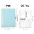 A5 light blue PU leather binder for 100 days money saving challenge with 25 inner pages - Binder with Inner Pages Set / Blue