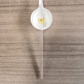 Cannuccia in vetro trasparente con farfalla gialla su poggiamestolo in ceramica bianca - Tubo Curvo 8*200mm / Fiocco Giallo