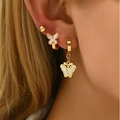 Three-piece golden butterfly earring set with white shell texture on a model's ear - Set of 3 (WG-0692) / 18K Gold