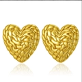 Vintage gold heart earrings with woven texture and mirror reflection on white background - Vintage Pleated Heart