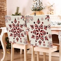 Christmas chair covers with red black buffalo plaid snowflake and trees on beige linen - Beige Red Black Plaid Snowflake (YT01-5)