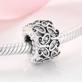 S925 sterling silver heart and butterfly charm with clear cubic zirconia on a snake chain - Hollow Heart Butterfly Bead