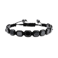 Handmade black woven hematite bracelet with adjustable rope for men and women - Dark Grey Square Style (NSHB00309)