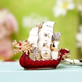 Golden dragon boat keychain with rhinestones and Best Wishes engraving in red and white - Wine Red Sailboat