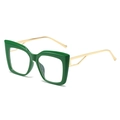 Cat-eye blue light blocking glasses with green frame and gold metal temples - Green