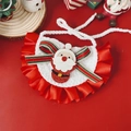White knitted pet Christmas bib with red satin trim and Santa Claus emblem decoration - One Size / Santa Claus Bib