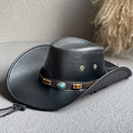 Cappello da cowboy nero con fascia in pelle marrone e pietra turchese - Decorazione della Cintura Turchese / Nero