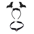Detail of Halloween bat headband with sequins and a red heart choker on white background - 31# Sequin Bat Choker Set