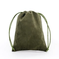Close-up of olive green velvet drawstring pouch showing soft suede texture on white background - Olive Green