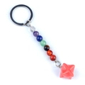Handmade chakra beaded keychain featuring seven colored stones and pink star pendant - Watermelon Red (Synthetic)