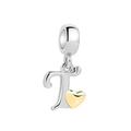 S925 sterling silver letter T charm with a small golden heart for jewelry making - Letter T