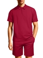 Set coordinato polo e pantaloncini da uomo rosso scuro in maglia a nido d'ape - Borgogna