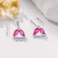 Detailed view of pink zircon heart earrings with precise 14mm size measurements - EH727 Marquise Pink Zirconia Studs