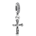 Retro Silber Kreuz Anhänger mit filigranem Muster und funkelndem Zirkonia-Zentrum - Vintage Kreuz (5988952208301)