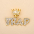 Detail of gold crown and TRAP letter pendant encrusted with diamonds on gold chain - Gold TRAP (Crown)