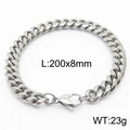 Silver stainless steel Cuban link bracelet, 200x8mm size with polished metal finish - Style C 8mm x 200mm