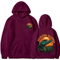 Deep purple Alligator Alcatraz hoodie showing front and back views with cartoon print - Burgundy