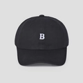 Close-up of white embroidered letter B on a breathable black cotton baseball cap - M (56-58cm) / Black