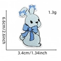 Detailed embroidery texture on blue bunny cartoon patch with 6.6x3.4cm size metrics - Style 8 (Blue Rabbit)