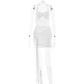 Weißes Minikleid aus Spitze mit Neckholder und rückenfreiem Design mit Schnürung - S / Weiß
