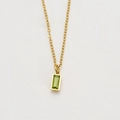 Minimalist gold-plated stainless steel necklace featuring a green emerald-cut zircon pendant - August / Olive Green
