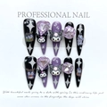 Long teardrop press-on nails with 3D Kuromi cartoon characters and purple rhinestones - Extra Small (XS) / 1131-kuromi