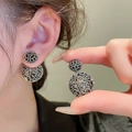 Vintage silver hollow geometric sphere earrings with a unique French two-way design for women - Hollow Round Style (12#) / Silver / Gunmetal