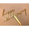 Golden acrylic mirror Happy Anniversary cake topper with elegant script for celebrations - Style 3 / Gold