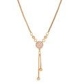 Golden box chain necklace with a sparkling round rhinestone pendant and elegant tassels - Round Tassel Gold (X909)