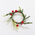 Frosted Christmas candle ring with pine needles and red berries for festive table decor - Frosty Pine Red Berry Napkin Ring (CNR2557)
