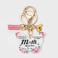 Butterfly acrylic MOM keychain with floral pattern, pink tassel and small bee charm - Mom-Important Piece