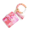 Rosa geblümter PU-Kartenhalter mit Silikonperlen-Armband und elegantem Quastenanhänger - Rosarot Blumig (3#)